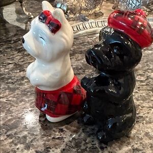 Vintage Scottie and West Highland Terrier Plaid Dog Salt and Pepper Shakers